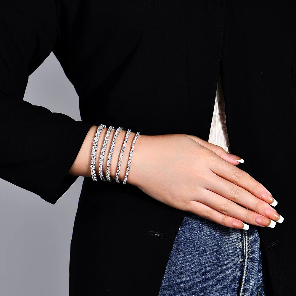Luxury Moissanite Tennis Bracelet for Women – DVVS1 Round Cut Diamond Simulant, 925 Sterling Silver White Gold Plated