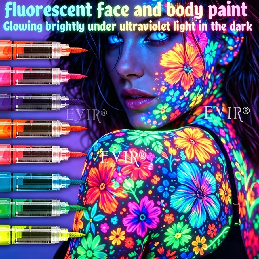 UV-Neon-Gesichts- & Körpermalstifte – schwarzlichtaktiv, abwaschbar, 3er-Packs, 8 Farben