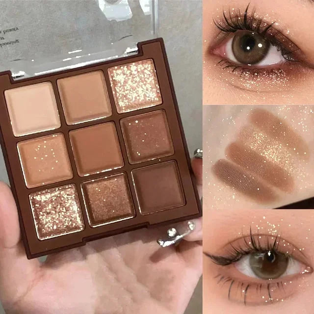 Paleta de sombras de ojos con 9 colores brillantes y resistentes al agua