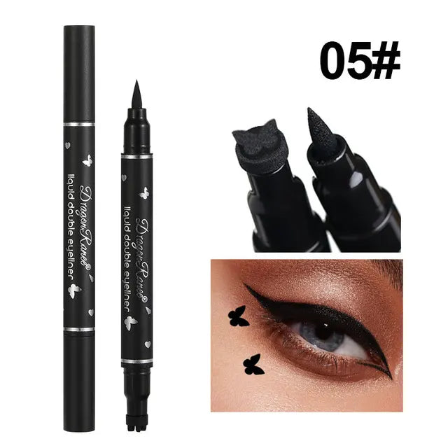 2 IN 1 Butterfly Seal Eyeliner Pen Star Moon Stamp Long-Lasting Waterproof Black Liquid