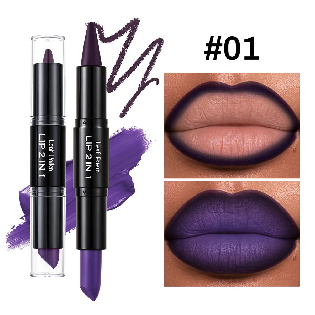 2-in-1 ombré lipstick and lip liner by RAVEN KRONE, shade 01 Purple