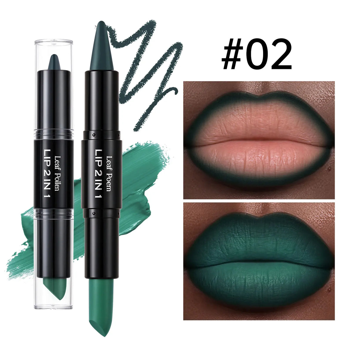 2-in-1 ombré lipstick and lip liner by RAVEN KRONE, shade 02 Teal