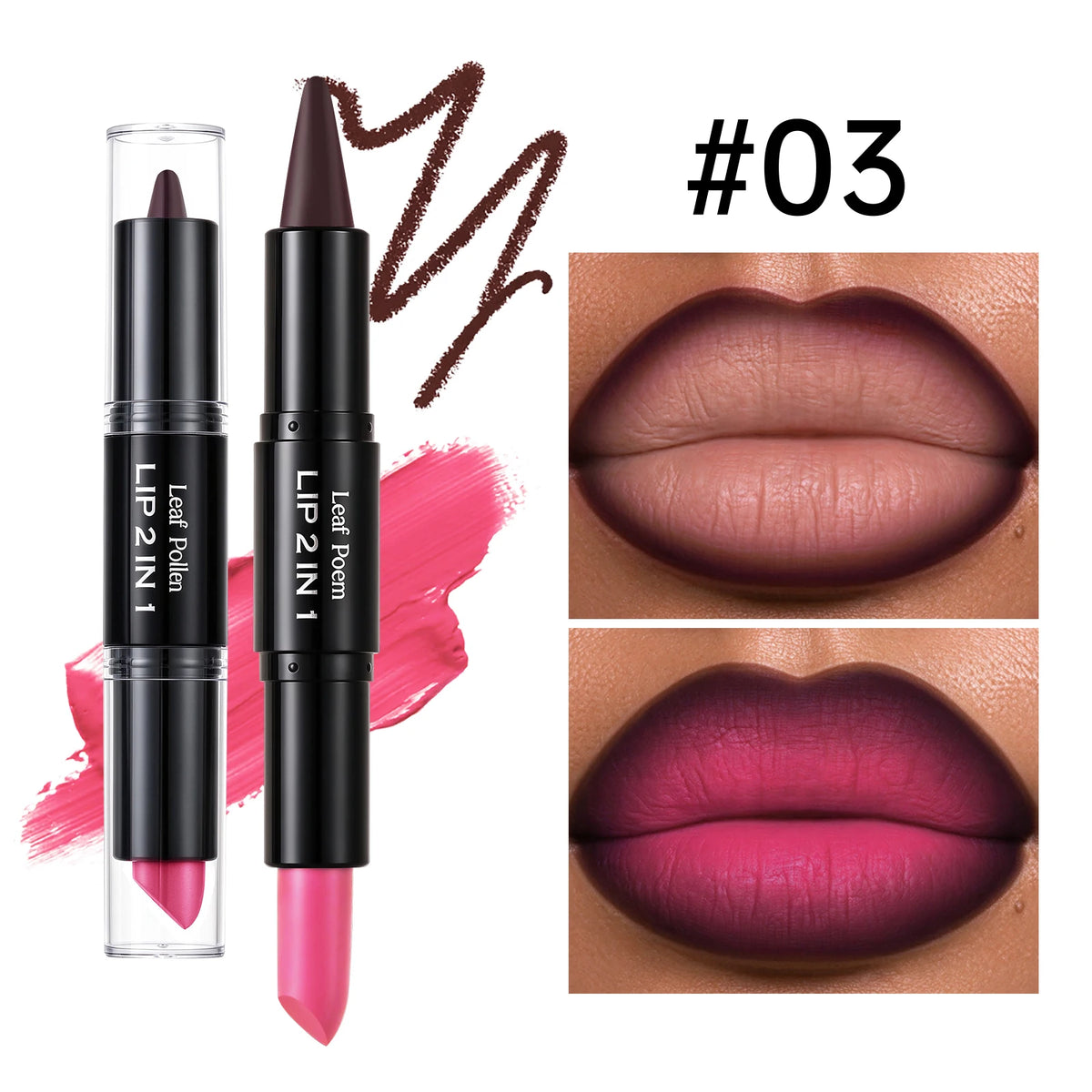 2-in-1 ombré lipstick and lip liner by RAVEN KRONE, shade 03 Pink