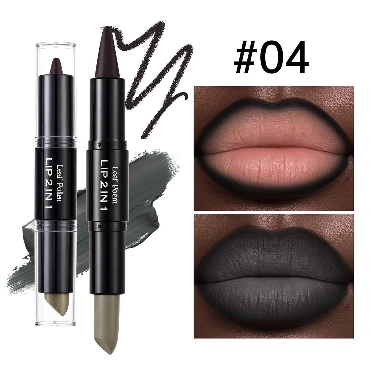 2-in-1 ombré lipstick and lip liner by RAVEN KRONE, shade 04 Grey