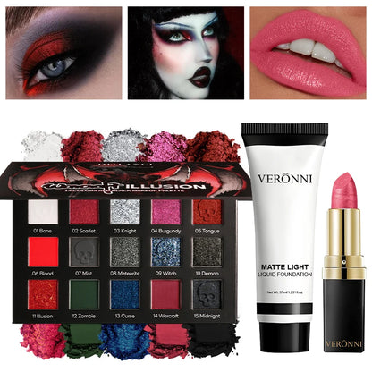 Gothic makeup set with eyeshadow palette, white foundation and lipstick by RAVEN KRONE