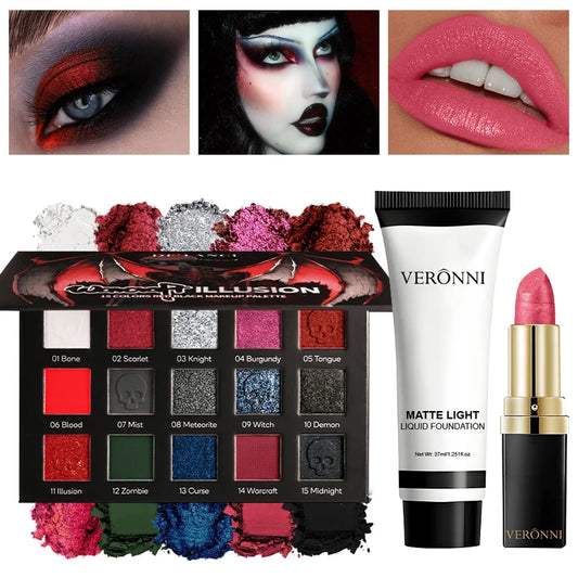 Gothic makeup set with eyeshadow palette, white foundation and lipstick by RAVEN KRONE