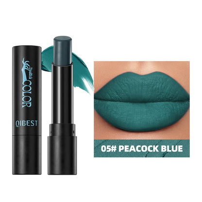 Velvet matte lipstick by RAVEN KRONE, shade 05 Peacock Blue