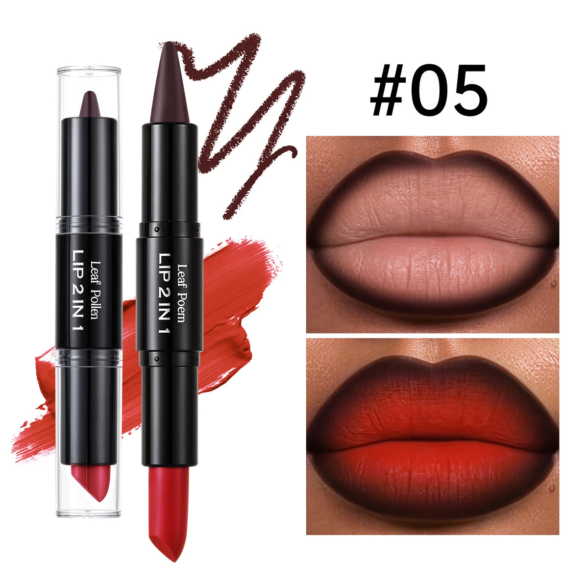 2-in-1 ombré lipstick and lip liner by RAVEN KRONE, shade 05 Red