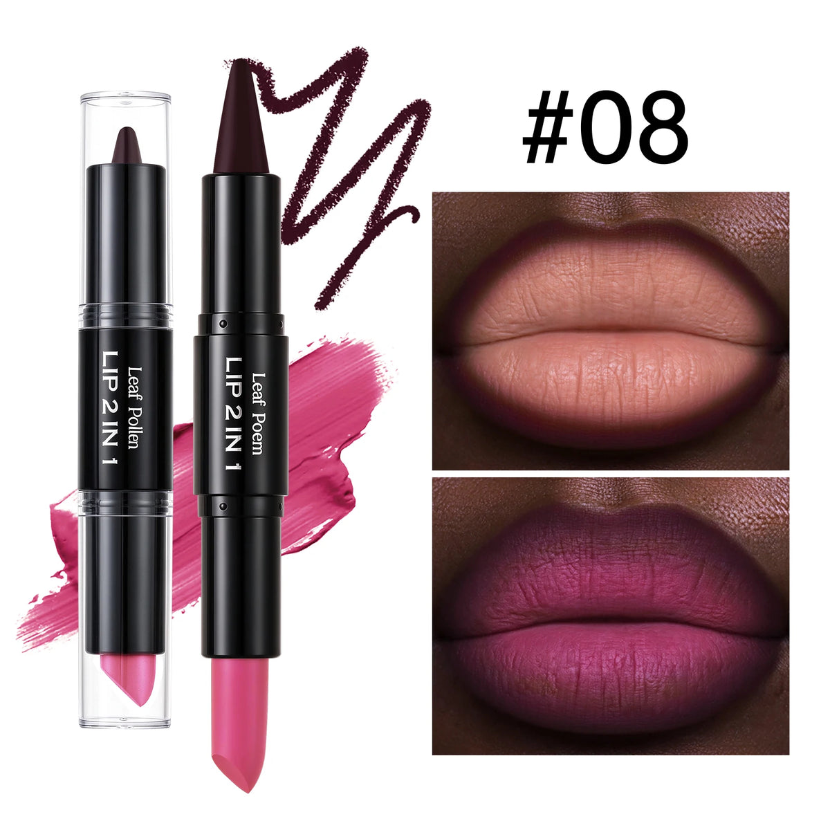 2-in-1 ombré lipstick and lip liner by RAVEN KRONE, shade 08 Mauve