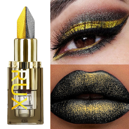 Black and gold two-tone glitter lipstick by RAVEN KRONE