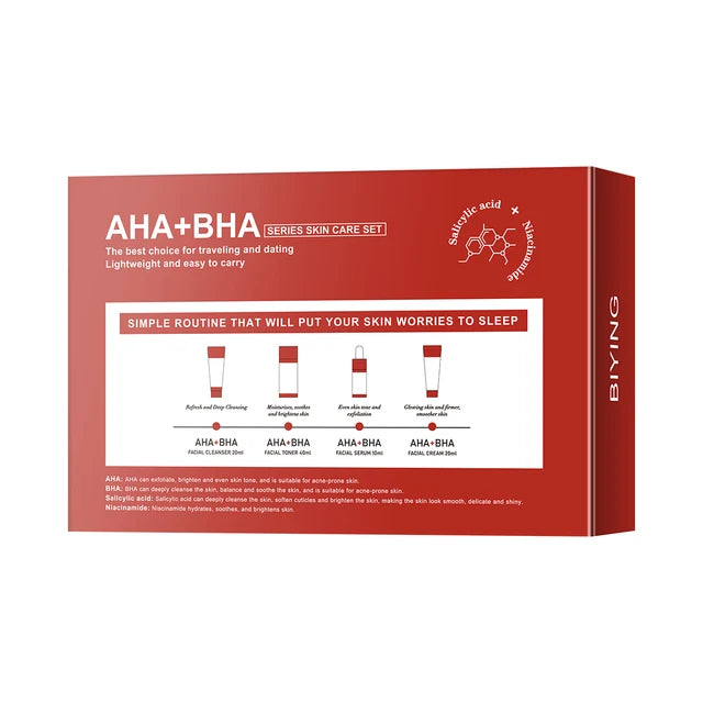 AHA+BHA Series Skin Care Set 4pcs, 4-Step Revitalizing & Firming Korean Skin Care Set