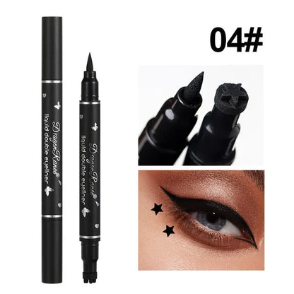 2 IN 1 Butterfly Seal Eyeliner Pen Star Moon Stamp Long-Lasting Waterproof Black Liquid