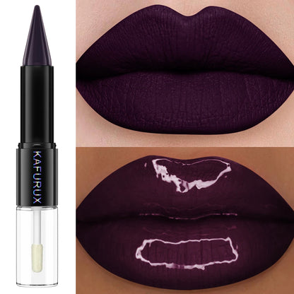 2-in-1 Matte Lipstick & Glossy Top Coat – Dual-Ended, Waterproof & Long-Lasting, 5 Dark Shades