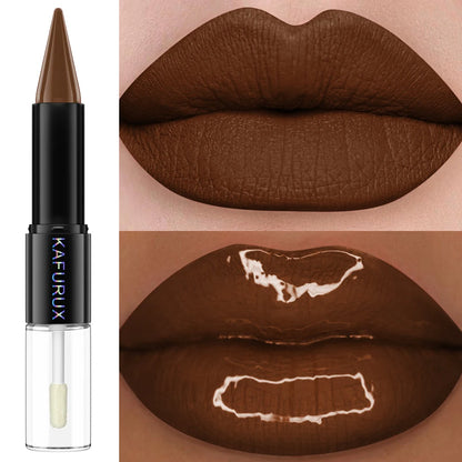 2-in-1 Matte Lipstick & Glossy Top Coat – Dual-Ended, Waterproof & Long-Lasting, 5 Dark Shades
