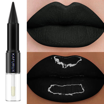 2-in-1 Matte Lipstick & Glossy Top Coat – Dual-Ended, Waterproof & Long-Lasting, 5 Dark Shades