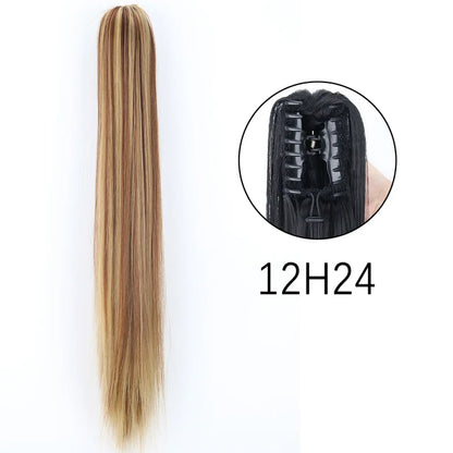 Synthetic Claw Clip In Extensions - Long Straight Ponytail