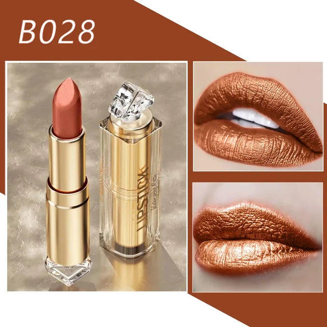 Lápiz labial mate brillante de 12 colores, resistente al agua y a los besos.