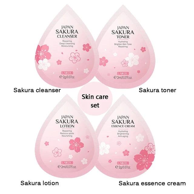 Kit de cuidado de la piel con sakura y té verde (4 piezas)