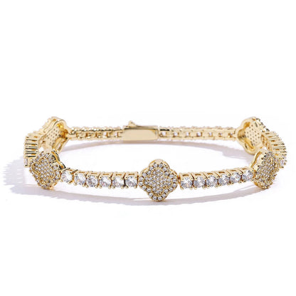Moissanite Tennis Bracelet | Four-Leaf Clover | 925 Silver &amp; 18K White Gold