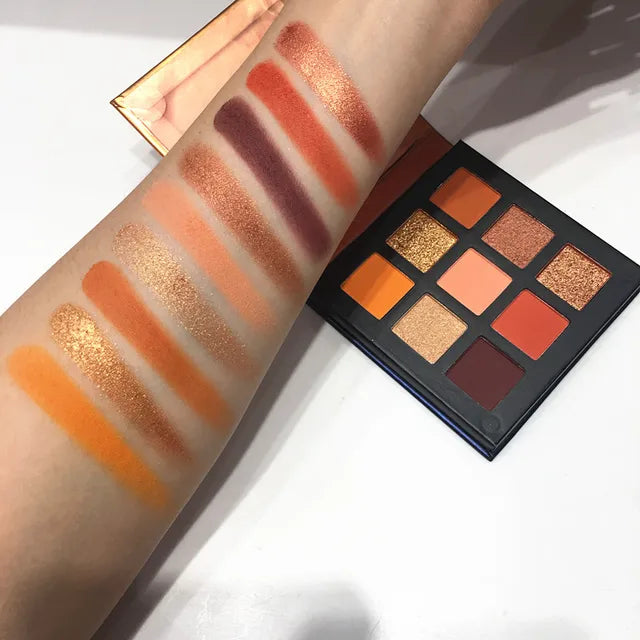 Paleta de sombras de ojos, 9 colores brillantes, mate, de larga duración, resistente al agua.