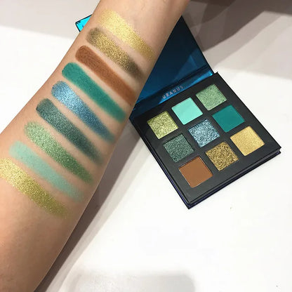 Paleta de sombras de ojos, 9 colores brillantes, mate, de larga duración, resistente al agua.