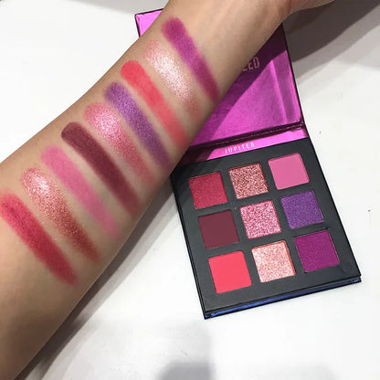 Paleta de sombras de ojos, 9 colores brillantes, mate, de larga duración, resistente al agua.