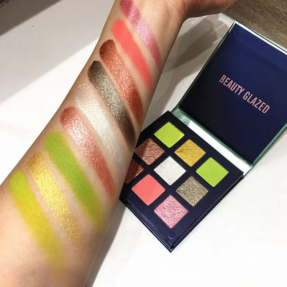 Paleta de sombras de ojos, 9 colores brillantes, mate, de larga duración, resistente al agua.