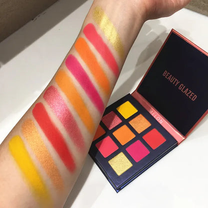 Paleta de sombras de ojos, 9 colores brillantes, mate, de larga duración, resistente al agua.