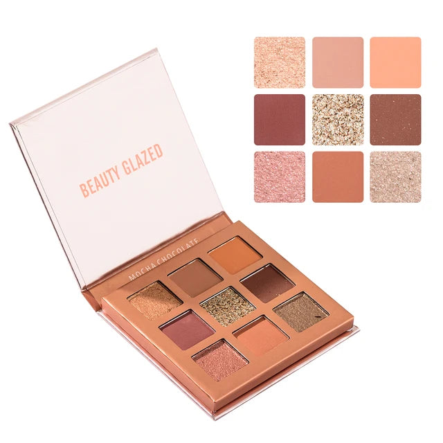 Paleta de sombras de ojos, 9 colores brillantes, mate, de larga duración, resistente al agua.