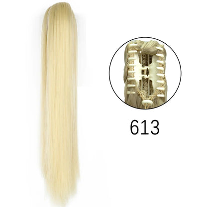 Synthetic Claw Clip In Extensions - Long Straight Ponytail