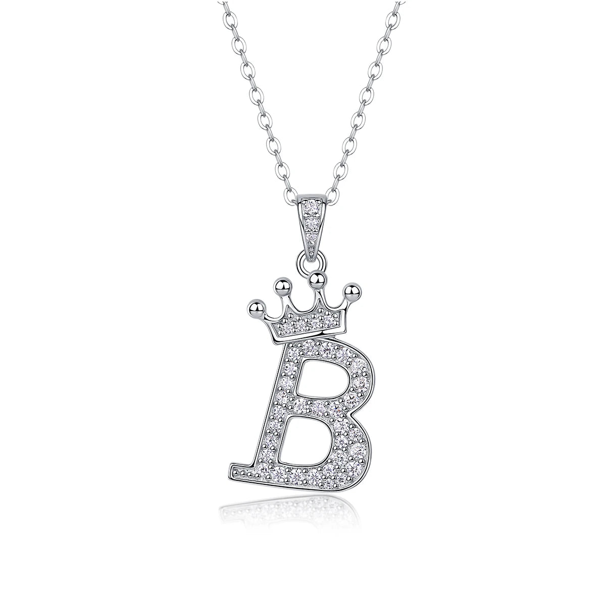 Moissanite Crown Alphabet Letter Pendant Necklace in 18K Gold Plated 925 Silver – 26 Letters Available