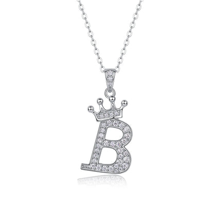 Moissanite Crown Alphabet Letter Pendant Necklace in 18K Gold Plated 925 Silver – 26 Letters Available