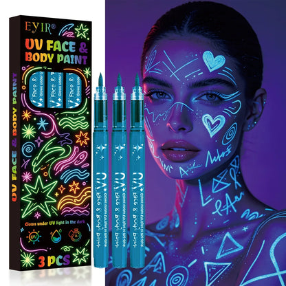 UV-Neon-Gesichts- & Körpermalstifte – schwarzlichtaktiv, abwaschbar, 3er-Packs, 8 Farben