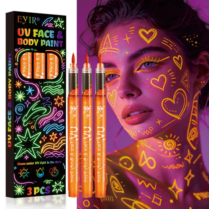 UV-Neon-Gesichts- & Körpermalstifte – schwarzlichtaktiv, abwaschbar, 3er-Packs, 8 Farben