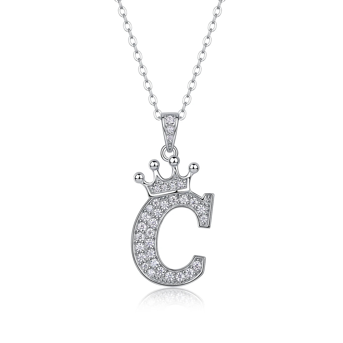 Moissanite Crown Alphabet Letter Pendant Necklace in 18K Gold Plated 925 Silver – 26 Letters Available