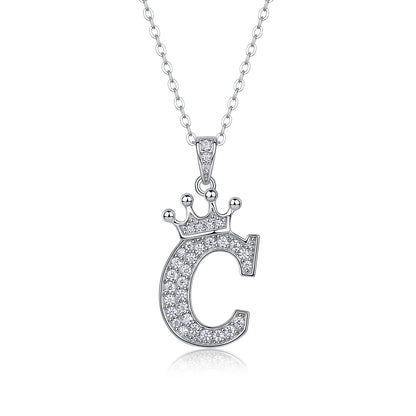 Moissanite Crown Alphabet Letter Pendant Necklace in 18K Gold Plated 925 Silver – 26 Letters Available