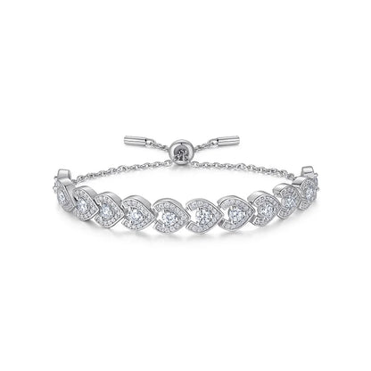 Adjustable Moissanite Bracelet in 925 Sterling Silver with 18K Gold Plating – Heart Design | Certificate of Authenticity