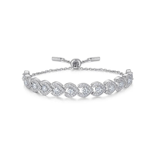 Adjustable Moissanite Bracelet in 925 Sterling Silver with 18K Gold Plating – Heart Design | Certificate of Authenticity
