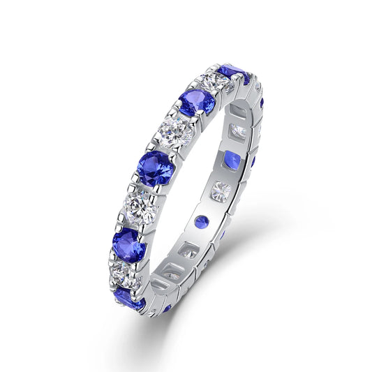 S925 Sterling Silver Ring with Moissanite and Sapphires, 18K Gold Plated – GRA Certified