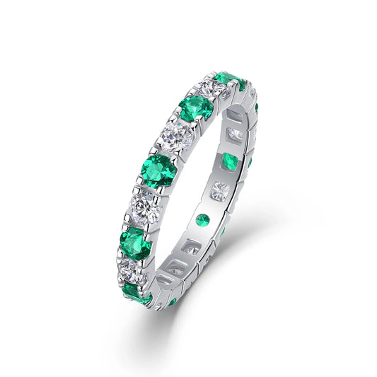 925 Sterling Silver Ring with Moissanite and Emeralds, 18K Gold Plated – GRA Certified