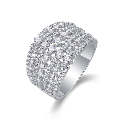 Wide Face Moissanite Eternity Ring in Platinum-Plated S925 Silver – Diamond Testing Certificate