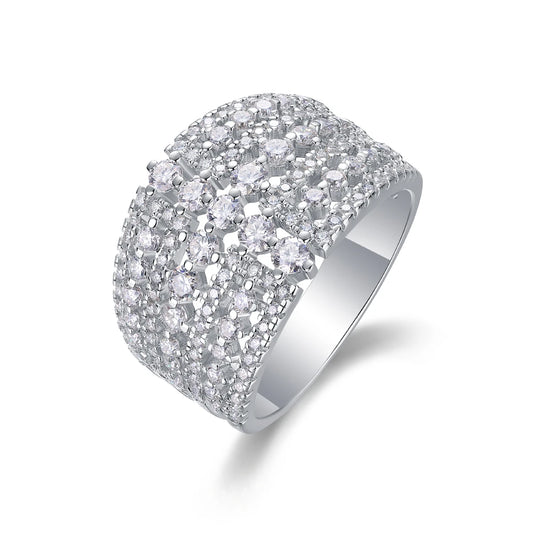 Wide Face Moissanite Eternity Ring in Platinum-Plated S925 Silver – Diamond Testing Certificate