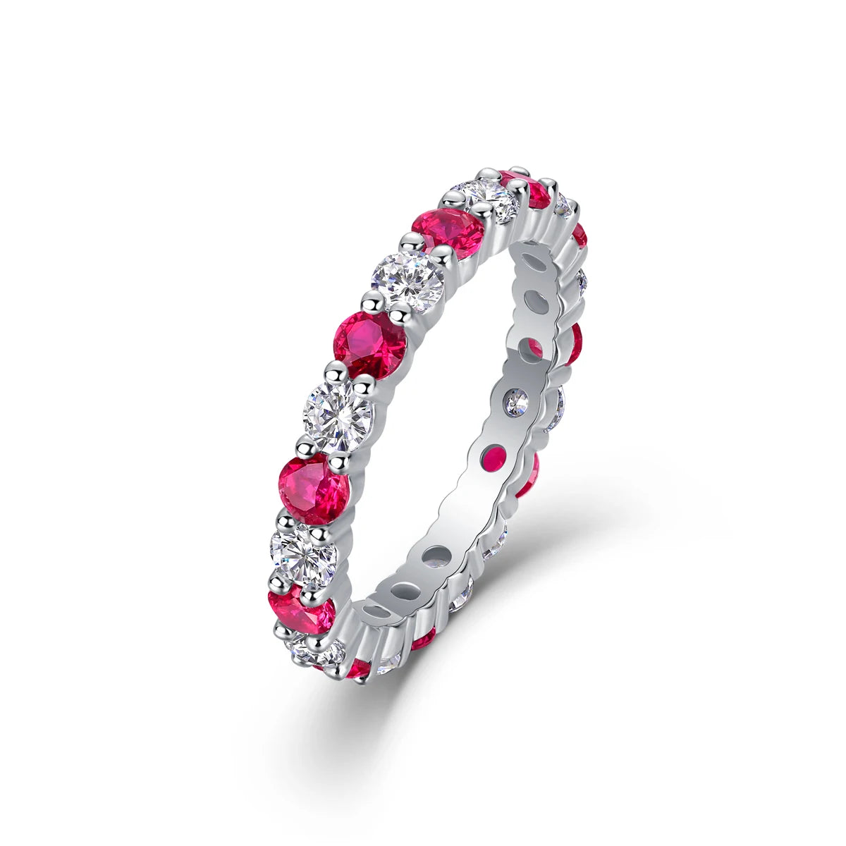 S925 Sterling Silver Ring with Moissanite and Rubies, 18K Gold Plated – GRA Certified