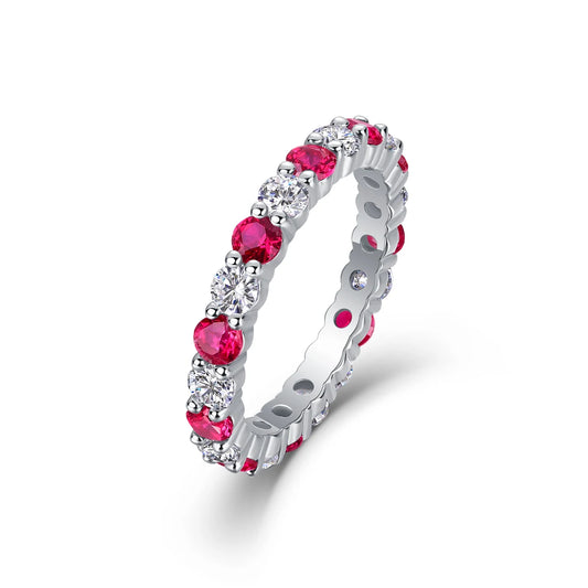 S925 Sterling Silver Ring with Moissanite and Rubies, 18K Gold Plated – GRA Certified