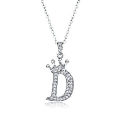 Moissanite Crown Alphabet Letter Pendant Necklace in 18K Gold Plated 925 Silver – 26 Letters Available