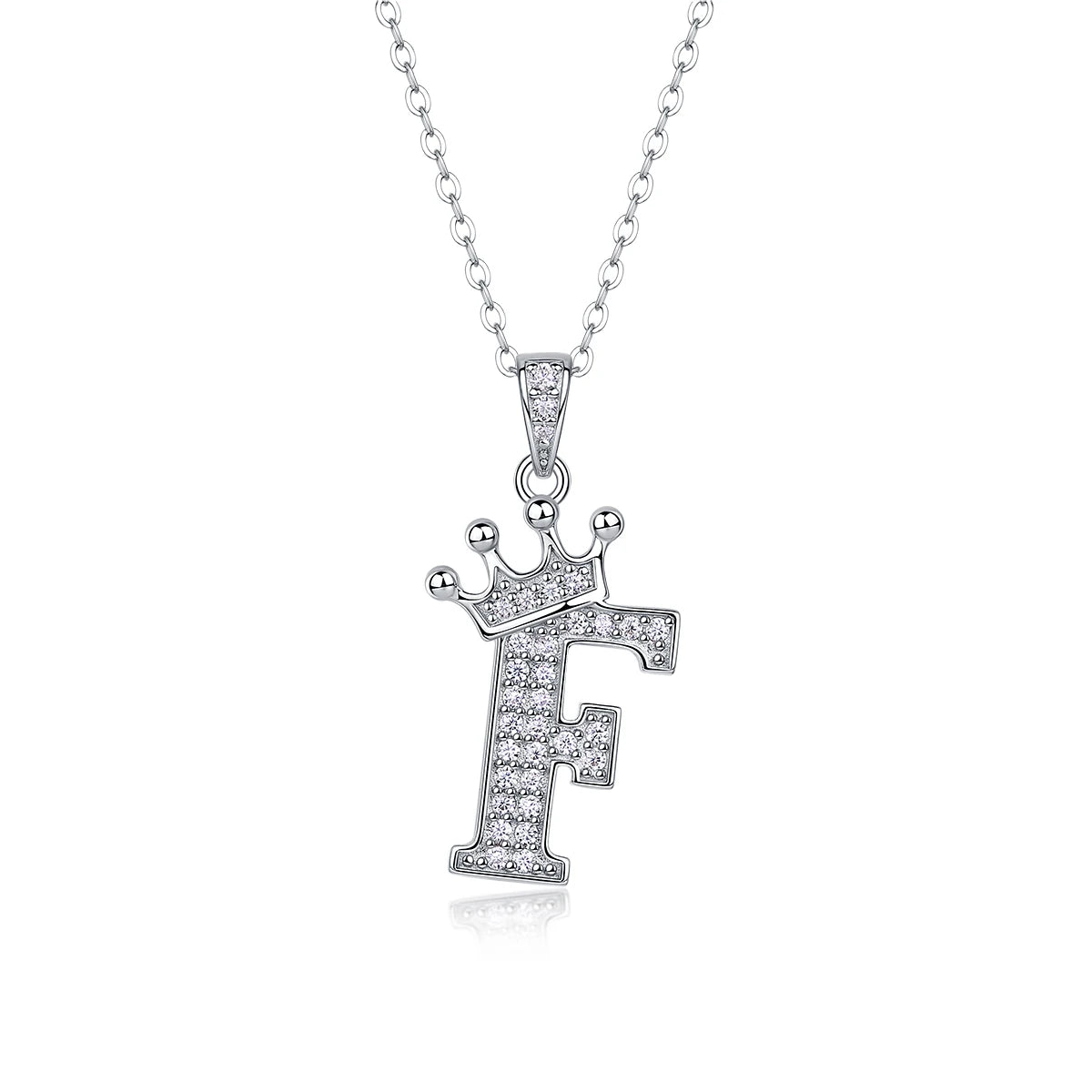Moissanite Crown Alphabet Letter Pendant Necklace in 18K Gold Plated 925 Silver – 26 Letters Available