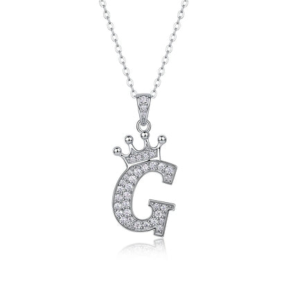 Moissanite Crown Alphabet Letter Pendant Necklace in 18K Gold Plated 925 Silver – 26 Letters Available