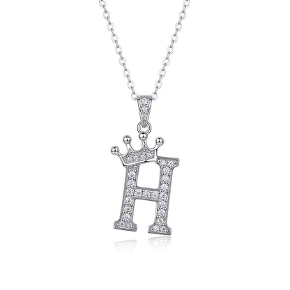 Moissanite Crown Alphabet Letter Pendant Necklace in 18K Gold Plated 925 Silver – 26 Letters Available