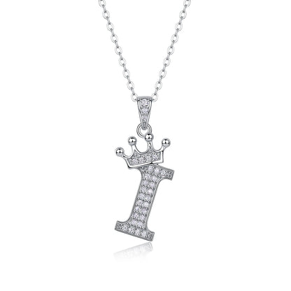 Moissanite Crown Alphabet Letter Pendant Necklace in 18K Gold Plated 925 Silver – 26 Letters Available