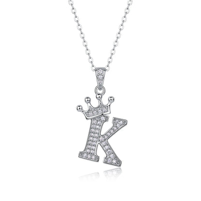 Moissanite Crown Alphabet Letter Pendant Necklace in 18K Gold Plated 925 Silver – 26 Letters Available
